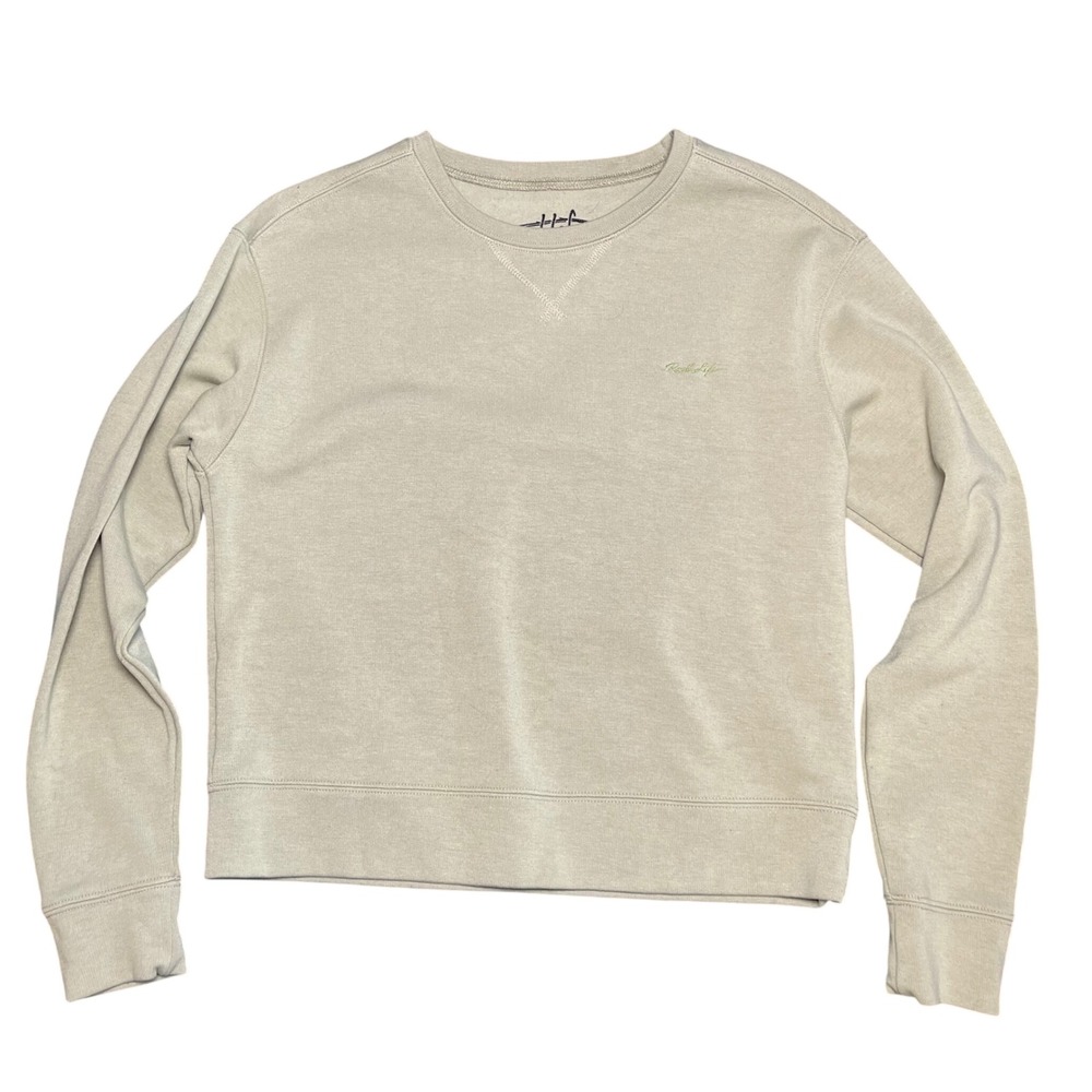 Reel Life Women Light Green Cropped Crewneck Sweatshirt V-Stitch Pullover Size M